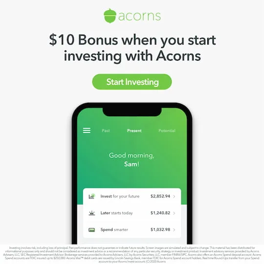 sign up with acorns for free $10 bonus