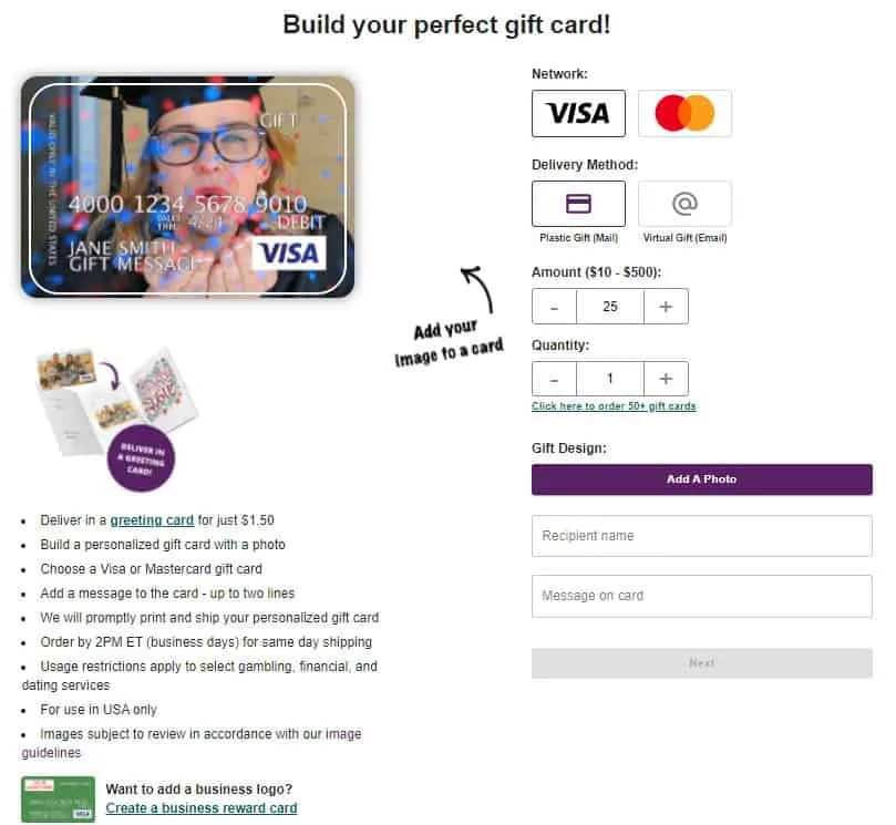 Gift Crad Granny build a Visa gift card