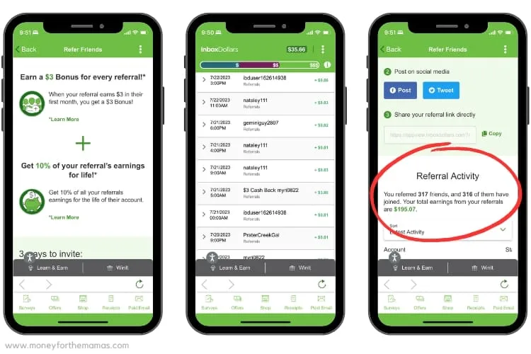InboxDollars refer a friend earnings